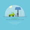 Solar powered city car charging vector illustration