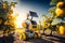 Solar-Powered Robot Harvesting Fruits on a Futuristic Farm with Generative AI