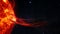 Solar prominence, solar flare, and magnetic storms. Plasma flash on the surface of a star