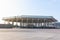 Solar roofs in the public park of the Forum in Barcelona on a sunny day