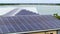 Solar rooftops on commercial center in Florida. Photovoltaic panels for producing of clean ecological electrical energy