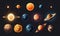 a solar system with eight planets and the sun in the background