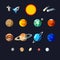 Solar system objects, flat style set. Planets and small planets