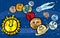 Solar system planets cartoon illustration