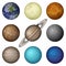 Solar System planets and moon, set