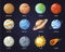 Solar system planets with names, astrology set