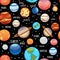 Solar system planets seamless pattern