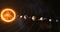 Solar system with sun and planets