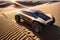 Solar Vehicle Equipped with Cutting-Edge Technology Traverses Undulating Sandy Landscape, Casting Dynamic Shadows