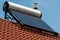 Solar water heater boiler on rooftop close up shot