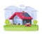 Solar and wind energy smart family eco house with car vehicle on city district countryside flat 3d graphic illustration, home