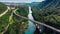 Solcan Bridge over River Soca, Slovenia. Aerial view