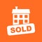 Sold house icon. Vector illustration in flat style on orange background.