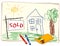Sold Real Estate Sign, Crayon Drawing