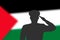 Solder silhouette on blur background with Palestine flag