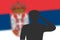 Solder silhouette on blur background with Serbia flag