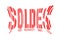 Soldes, meaning sales in French, red barcode isolated on white