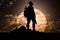 soldier against the backdrop of the full moon generative ai