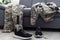 Soldier Artificial Prosthetic leg. War. High quality photo