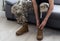 Soldier Artificial Prosthetic leg. War Veteran