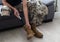 Soldier Artificial Prosthetic leg. War Veteran