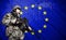 Soldier on European Union flag background