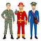 Soldier, fireman and postman characters