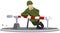 Soldier guards barrier. Closed area. Illustration for internet and mobile website