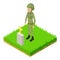 Soldier icon isometric vector. Male soldier character stand near friend grave