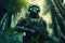 Soldier in jungle, man with futuristic military equipment in forest, generative AI