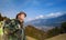 Soldier in military uniform with backpack hiking