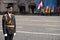 A soldier of the presidential regiment during the dress rehearsal of the military parade on Red Square in Moscow