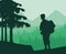 Soldier with rifle figure silhouette in the jungle