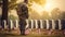 A soldier standing in solidarity with fallen soldiers at a cemetery commemorate Memorial Day