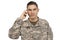Soldier talking on mobile phone