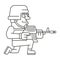 Soldier With Weapons Linear Drawing Coloring Book For Children Vector
