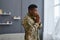 Soldier wearing military uniform keeping praying hands