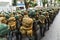 Soldiers of the Brazilian army parading on independence day in downtown Salvador, Bahia, Brazil.