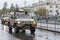 Soldiers of Czech Army are riding light multirole vehicle  on military parade in Prague, Czech Republic