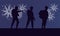 Soldiers figures silhouettes and fireworks scene