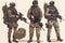 Soldiers in full gear and with assault rifle. Vector illustration. Special Forces Military Unit in Full Tactical Gear, AI