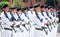 Soldiers of the Italian Army deployed in a barracks during a military parade