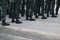 Soldiers line up to pay tribute to the national flag at the Outdoor Battalion