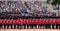 Soldiers lined up at the Trooping the Colour ceremony to honour the Queen`s birthday, London UK