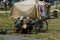 Soldiers load a cannon