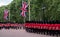 Soldiers marching down The Mall in London during the Trooping the Colour military ceremony, London