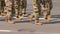Soldiers in military American army uniform marching military parade
