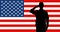 Soldiers silhouette saluting the USA flag for memorial day or veterans day vector