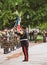 Soldiers from US and France with flags at parade on 8th of may