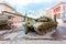 Soldiers wash russian battle tank T-72